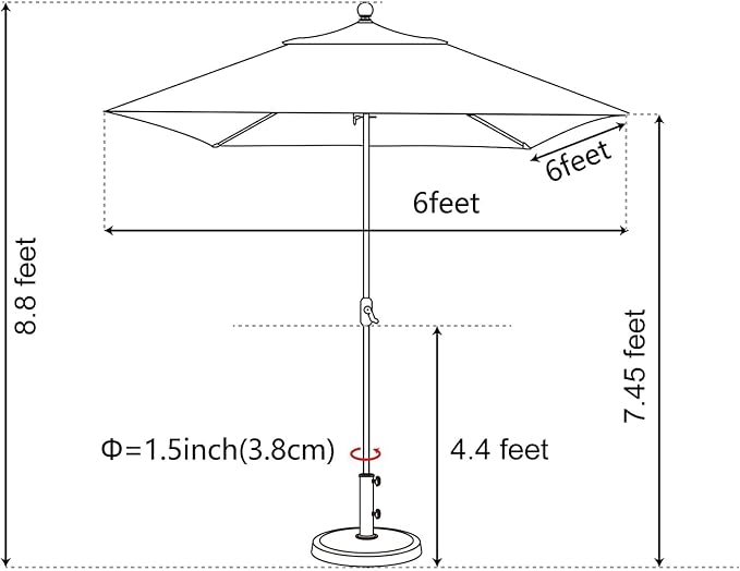 EliteShade USA 10-Year-Non-Fading 6x6Ft Square Market Patio Umbrella, UPF 50+ UV Protection Performance Sun Umbrella, Heavy Duty Commercial Grade Outdoor Table Umbrella with Crank, Windproof Vented Top for Garden, Pool, Deck and Outdoor Playsets, Fern