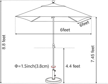 EliteShade USA 10-Year-Non-Fading 6x6Ft Square Market Patio Umbrella, UPF 50+ UV Protection Performance Sun Umbrella, Heavy Duty Commercial Grade Outdoor Table Umbrella with Crank, Windproof Vented Top for Garden, Pool, Deck and Outdoor Playsets, Fern