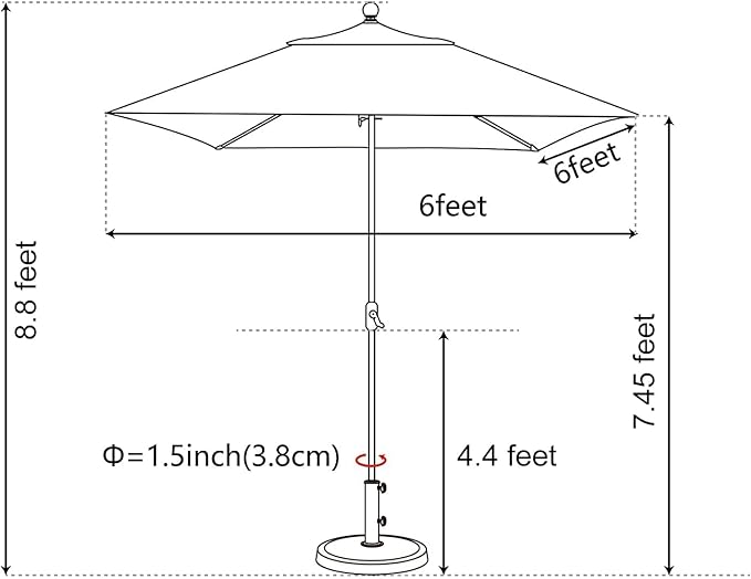 EliteShade USA 10-Year-Non-Fading 6x6Ft Square Market Patio Umbrella, UPF 50+ UV Protection Performance Sun Umbrella, Heavy Duty Commercial Grade Outdoor Table Umbrella with Crank, Windproof Vented Top for Garden, Pool, Deck and Outdoor Playsets, Mushroom
