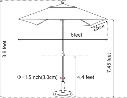 EliteShade USA 10-Year-Non-Fading 6x6Ft Square Market Patio Umbrella, UPF 50+ UV Protection Performance Sun Umbrella, Heavy Duty Commercial Grade Outdoor Table Umbrella with Crank, Windproof Vented Top for Garden, Pool, Deck and Outdoor Playsets, Mushroom