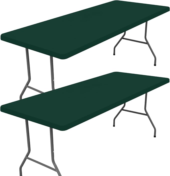 Moosfor 2 Pack Rectangle Spandex Fitted Table Cloth, 8FT Elastic Tablecloth | Washable Picnic Table Cover, Stretch Waterproof Table cloths for Party, Patio, Dining, Kitchen, 30" x 96", Hunter Green