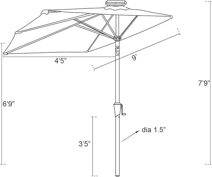 C-Hopetree 9 ft Half Round Outdoor Patio Market Wall Umbrella with Solar LED Lights and Tilt