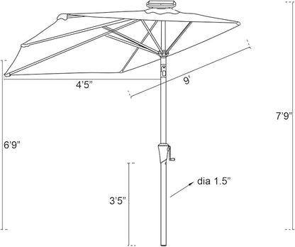 C-Hopetree 9 ft Half Round Outdoor Patio Market Wall Umbrella with Solar LED Lights and Tilt