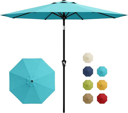 GarveeLife 9FT Umbrella Outdoor Patio, Pool Umbrella with Push Button Tilt and Crank, 8 Sturdy Ribs Waterproof UV Protection for Garden, Table, Backyard, Market | Table Umbrella Waterproof UV Protection for Garden, Pool, Deck, Backyard, Market (Sky Blue)