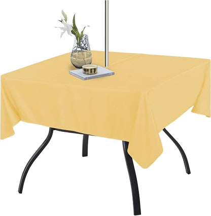 Fitable Square Outdoor and Indoor Tablecloth, Yellow, 70 x 70 Inch | Washable Waterproof Wrinkle Free Table Cover, Zipper and Umbrella Hole, For Spring Summer Party Picnic Camping Patio