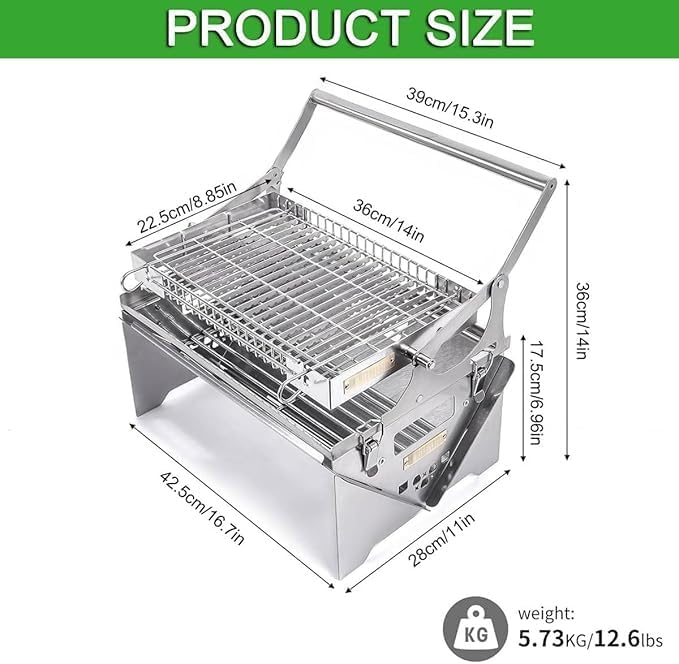 Rotating Charcoal Grills, Portable BBQ Grill with Removable Tray Adjustable Steel Frame,Etachable Portable Charcoal Barbecue Grill (Charcoal)