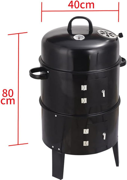 Vertical Charcoal Smoker with Built-in Thermometer BBQ Smoker Grill with Air Vent 2 Access Doors for Parties Camping Outdoor Cooking