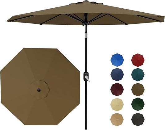 GarveeLife 9FT Patio Umbrella Outdoor, Table Umbrella with Push Button Tilt and Crank, 8 Sturdy Ribs UV Protection Waterproof for Garden, Pool, Market, Deck