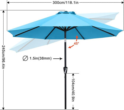 MASTERCANOPY 10ft Patio Umbrella with Tilt & Crank, Turquoise | 8 Sturdy Ribs, Vented Top, UV & Water Resistance, Quick Setup – Perfect for Garden, Deck, Backyard, Pool