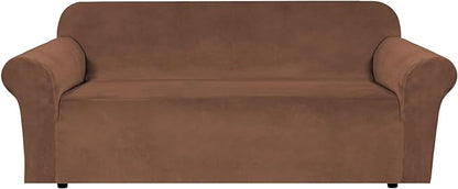 H.VERSAILTEX 1 Peice Stretch Velvet Sofa Covers for 3 Cushion Couch Covers Sofa Slipcovers Furniture Protector Soft, Crafted from Thick Comfy Rich Velour (Sofa 72"-90", Caramel Cafe)