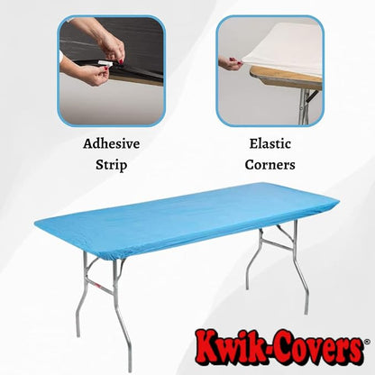 10 Pack of Rectangular Plastic Table Covers - 6' Foot or 8' Foot Options - Indoor or Outdoor Fitted Table Covers (Table NOT Included) (Light Blue, 30" x 96" (8' ft))