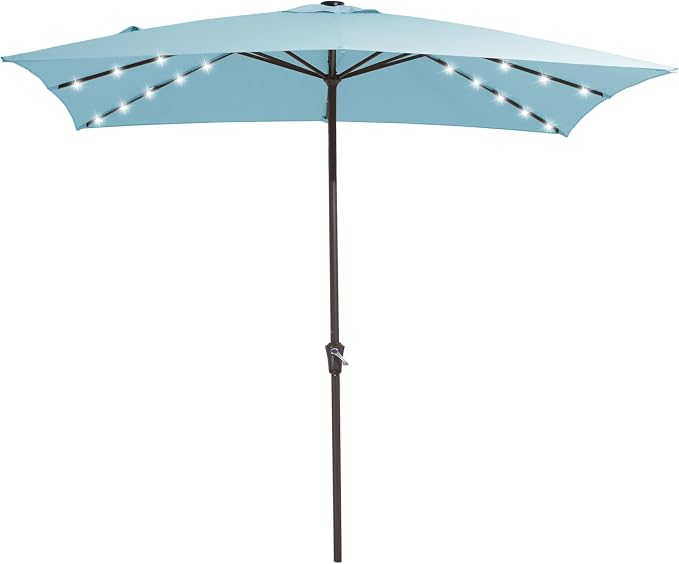 JEAREY 8x10' Rectangle LED Lighted Umbrella Patio Umbrella Outdoor w/Crank | Solar Market Umbrellas with 8 Sturdy Ribs, UV Protection Waterproof Sunproof for Pool, Deck, Backyard(Lake Blue)