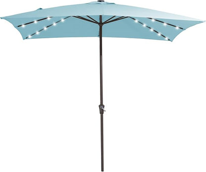 JEAREY 8x10' Rectangle LED Lighted Umbrella Patio Umbrella Outdoor w/Crank | Solar Market Umbrellas with 8 Sturdy Ribs, UV Protection Waterproof Sunproof for Pool, Deck, Backyard(Lake Blue)