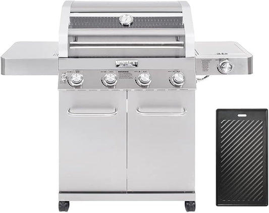 Monument Grills Larger Convertible 4-Burner Natural Gas Grill Stainless Steel Cabinet Style Propane Grills with Cooking Plate(2 items)