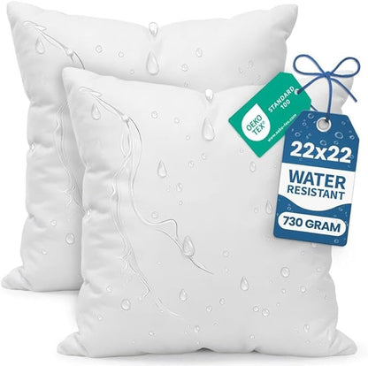 Utopia Bedding 22x22 Outdoor Pillows, Water Resistant Throw Pillows, 2-Pack | Outdoor Throw Pillows, Water Repellent, Decorative Pillow for Patio Furniture & Porches, Plush & Supportive, Pack of 2, White