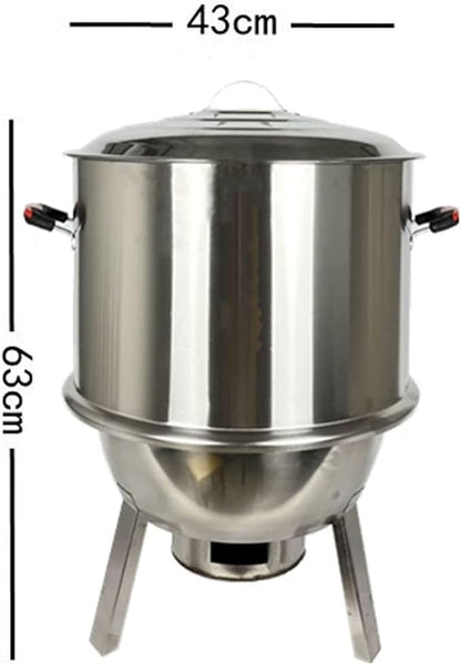 Vertical BBQ Smoker for Duck Chicken Stainless Steel Barbecue Grill with Various Accessories 360° Even Heating Independent Charcoal Bin Design for Duck, Chicken, Pigeon, Fish and Vegetables