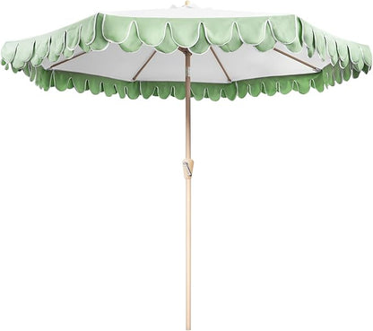 9Ft Elegant Valance Patio Umbrella, Outdoor Umbrellas for Patio with Auto-Tilt and Crank Systerm, Table Umbrella for Outdoors, Poolside,Beach, Backyard