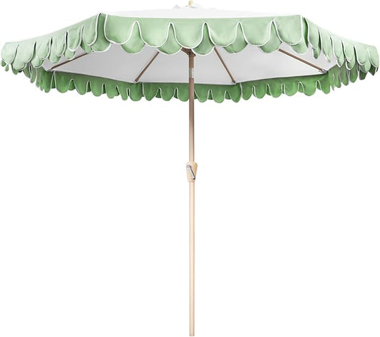 9Ft Elegant Valance Patio Umbrella, Outdoor Umbrellas for Patio with Auto-Tilt and Crank Systerm, Table Umbrella for Outdoors, Poolside,Beach, Backyard