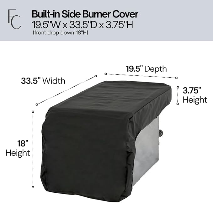 Formosa Covers Built in Side Burner Cover Waterproof Vinyl, Outdoor Grill Side Burner Cover Soft Lined BBQ Cover for Viking Lynx Weber Char Broil Nexgrill Napoleon KitchenAid, 19.5" W x 33.5" D