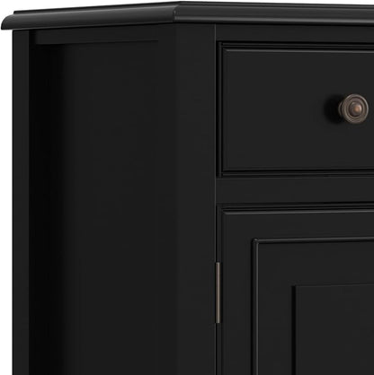 SIMPLIHOME Connaught 67" Wide Solid Wood Sideboard Cabinet in Black | Traditional 4-door dining room buffet with 2 drawers and adjustable shelves for organized kitchen or living room storage.