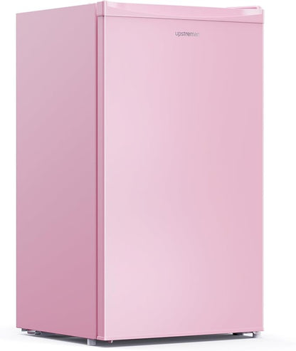 Upstreman 3.2 Cu.Ft Mini Fridge with Freezer, Pink-BR321 | Adjustable Thermostat, Energy Saving, Low Noise, Reversible Door, Small Refrigerator for Dorm, Bedroom, Office
