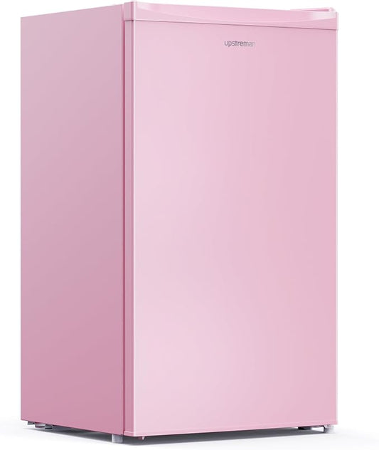 Upstreman 3.2 Cu.Ft Mini Fridge with Freezer, Pink-BR321 | Adjustable Thermostat, Energy Saving, Low Noise, Reversible Door, Small Refrigerator for Dorm, Bedroom, Office