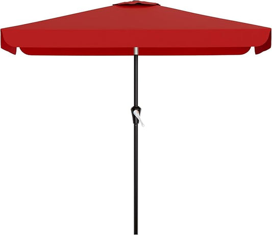 AreShark 6.5 x 10 FT Rectangular Valance Patio Umbrella, Outdoor Umbrella with Tilt and Crank, Market Table Umbrellas W/ 6 Ribs UV Protection for Garden, Deck, Backyard and Pool, Red