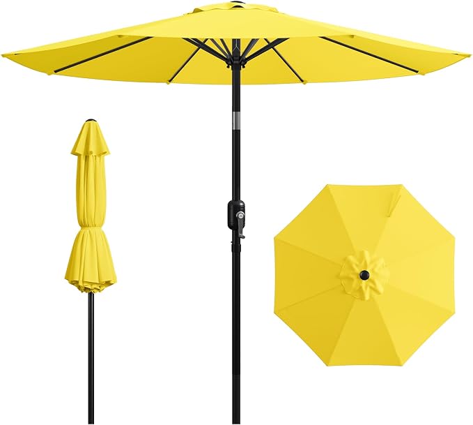 9FT Patio Umbrella,Outdoor Table Umbrella with Push Button Tilt & Crank,Pool Umbrella with Fade-Resistant Canopy, Heavy-Duty Steel Frame, Vented Top, for Deck, Backyard & Market