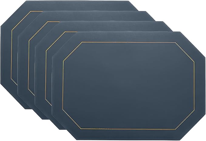Oil-Proof Faux Leather Placemats Set of 4,Wipeable Table Protective Mats,Heat-Resistant Dining for Kitchen, Indoor Outdoor Use,Blue