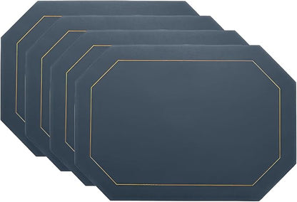 Oil-Proof Faux Leather Placemats Set of 4,Wipeable Table Protective Mats,Heat-Resistant Dining for Kitchen, Indoor Outdoor Use,Blue