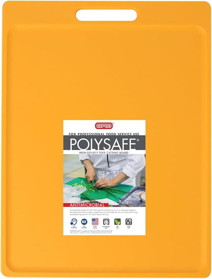 Dexas NSF Certified Polysafe Cutting Board with Handle, 11 x 14.5 Inches, Reversible Kitchen Cutting Board, Yellow