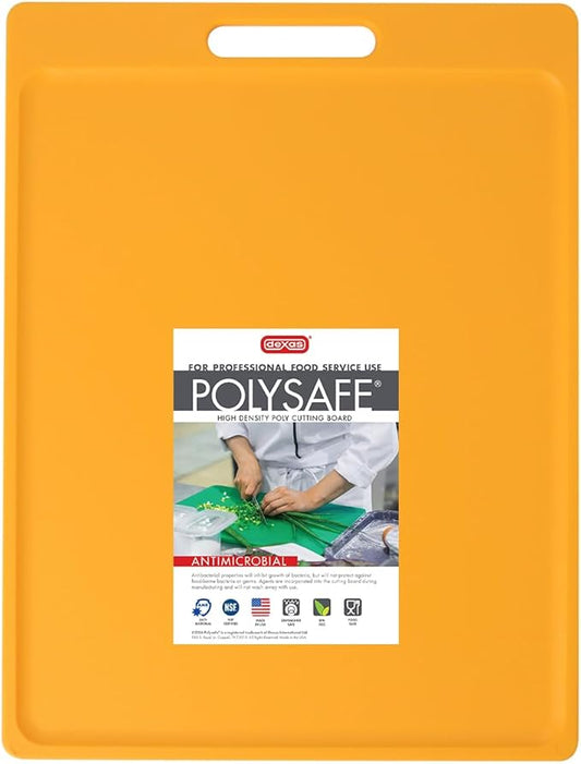 Dexas NSF Certified Polysafe Cutting Board with Handle, 11 x 14.5 Inches, Reversible Kitchen Cutting Board, Yellow