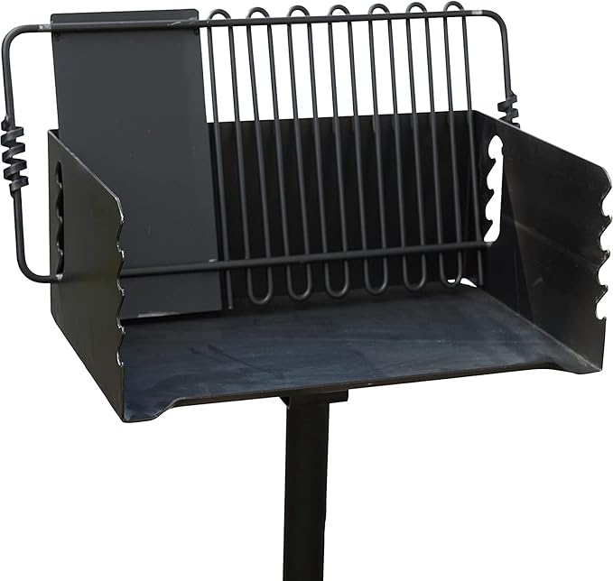 Pilot Rock CBP-247 Jumbo Park Style Heavy Duty Steel Outdoor BBQ Charcoal Grill with Cooking Grate and 2 Piece Post for Camping and Backyards, Black