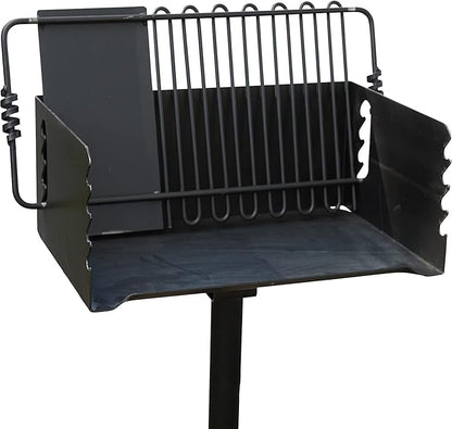 Pilot Rock CBP-247 Jumbo Park Style Heavy Duty Steel Outdoor BBQ Charcoal Grill with Cooking Grate and 2 Piece Post for Camping and Backyards, Black