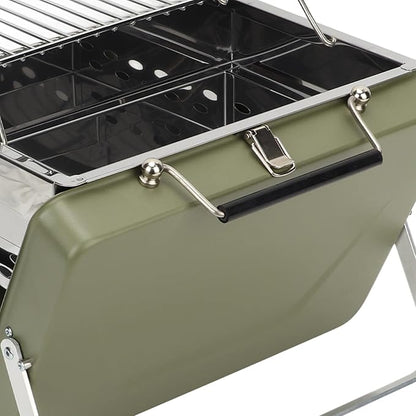 Folding Notebook Grill Easy to Use Rust Proof Grill Net for Backyard Picnic - Portable Charcoal BBQ for Camping, Outdoor Cooking (Green)