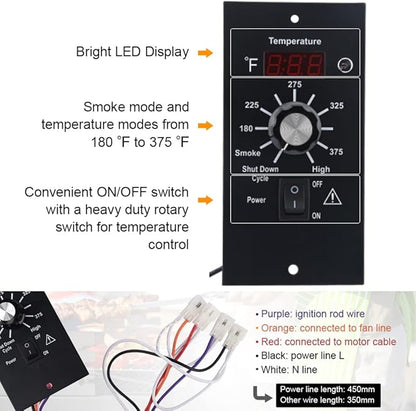 Replacement Digital Thermostat Controller Board,Digital Thermostat Wood Pellet Grill Control Board,120V Digital BBQ Thermostat Kit Control Panel Kit Parts Replacement,for Traeger Pellet Grills