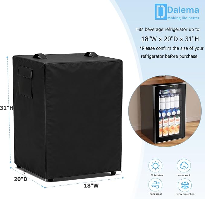 Mini Fridge Cover for Outside Small Beverage Refrigerator,18"Wx20"Dx31"H | Heavy Duty 600D,100% Waterproof,Dustproof,For Outdoor 3.2 Cu Ft Mini Wine Beer Drink Fridge,Black