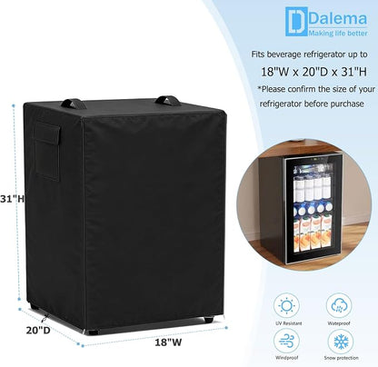 Mini Fridge Cover for Outside Small Beverage Refrigerator,18"Wx20"Dx31"H | Heavy Duty 600D,100% Waterproof,Dustproof,For Outdoor 3.2 Cu Ft Mini Wine Beer Drink Fridge,Black