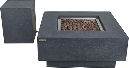 Manhattan Concrete Fire Pit 36" x 36" Outdoor Patio Firepit Includes Lava Rocks Modern Fire Pits & Outdoor Fireplaces for Garden, Deck, Indoor & Outdoor Heating