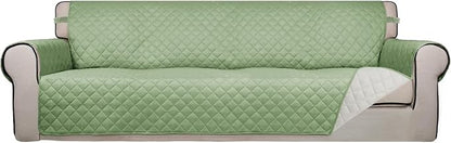 PureFit Reversible Quilted Couch Covers for Dogs Sofa Cover 4 Seater 88" | Sage Green/Ivory, Water Resistant Couch Protector, Washable Pet Couch Cover with Non Slip and Elastic Straps For Kids