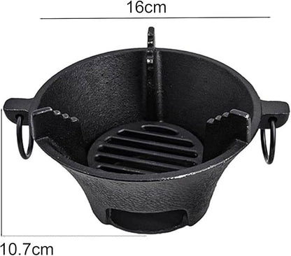 Cast Iron Charcoal Stove Portable Korean Cooktop Japanese BBQ Grill Uniform Heat Conduction Black 25.5cm for Camping or Picnic(16cm)
