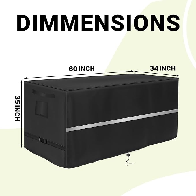 Deck Box Cover Heavy Duty Waterproof Deck Box with Handle, Outdoor Large Storage Box Cover Patio Rectangular Bench Covers (60 x 34 x 35 inch)