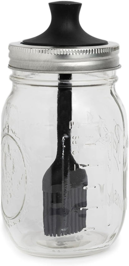 Jarware Silicone Black Basting Brush Lid For Regular Mouth Mason Jars
