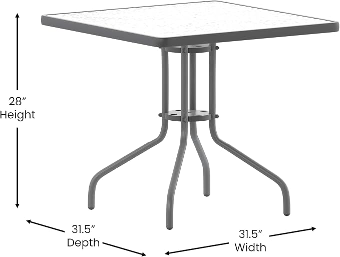 Flash Furniture Barker 31.5'' Square Tempered Glass Metal Table, Silver