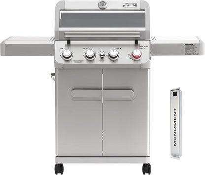 Monument Grills 4 Burner Propane Gas Grill, Stainless Steel Outdoor Patio Barbecue Grill with Smoker Box, with Broil Zone Fast Heating, Knob Control, and Easy Cleanup, M410MBZ