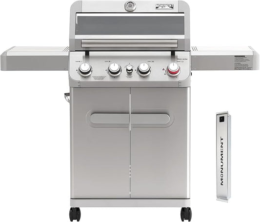 Monument Grills 4 Burner Propane Gas Grill, Stainless Steel Outdoor Patio Barbecue Grill with Smoker Box, with Broil Zone Fast Heating, Knob Control, and Easy Cleanup, M410MBZ