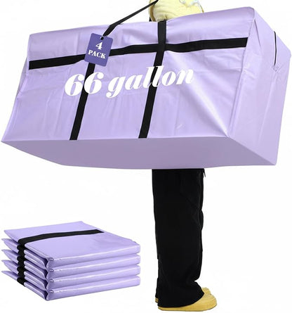 4 Pcs 66 Gallon Extra Large Moving Bags Heavy Duty Storage Bag with Strong Zipper Handle Foldable XXL Jumbo Storage Tote Packing Moving Box for College Dorm Travel Cloth Duffle (Jelly Purple)