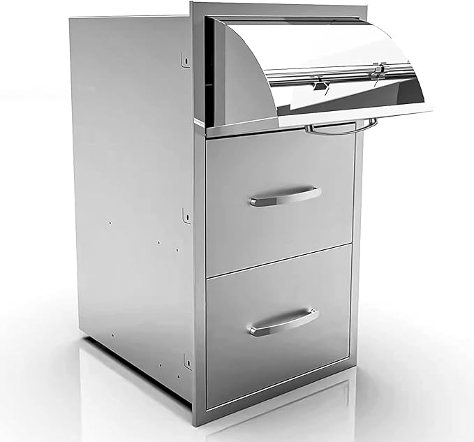 Outdoor Kitchen Drawer 17 x 30 inch Flush Mount BBQ Layer Drawer, Durable Stainless Steel Kitchen Drawer Outdoor Kitchen Access Drawer for BBQ Island Patio