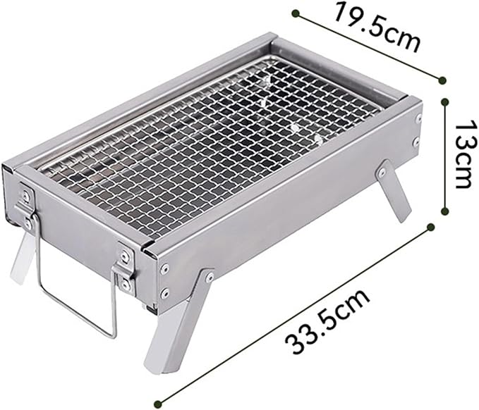 BBQ Grill Barbeque Grill Outdoor Charcoal Barbecue Grill Stainless Steel Portable Folding Grill for Home Picnic Barbeque Grill for Camping (Silver 33.5 * 19.5 * 13cm)
