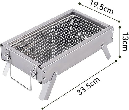 BBQ Grill Barbeque Grill Outdoor Charcoal Barbecue Grill Stainless Steel Portable Folding Grill for Home Picnic Barbeque Grill for Camping (Silver 33.5 * 19.5 * 13cm)
